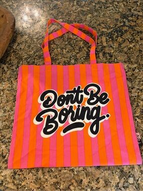 Don't Be Boring Pink & Orange Striped Tote Bag